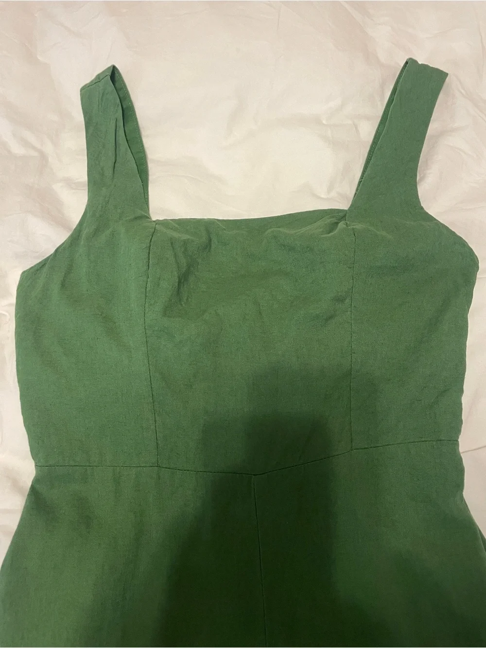 Mango straight- fit linen Olive Green Square-Neck Jumpsuit size XS/2
